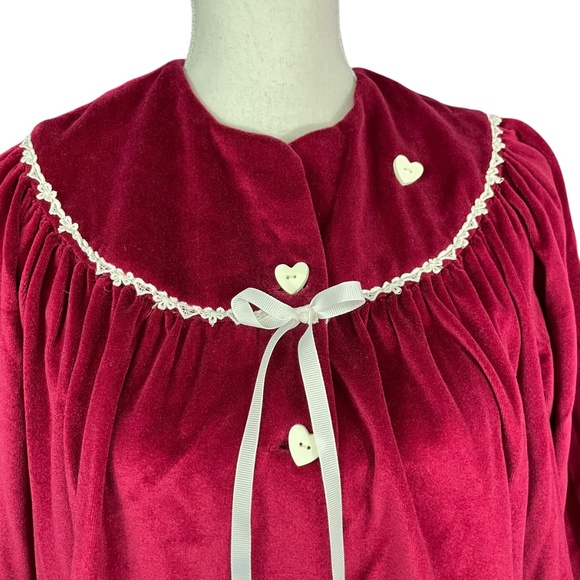 Red Velvet Button-Up Dress with Heart Details XL burgundy Santa Christmas - Picture 3 of 9